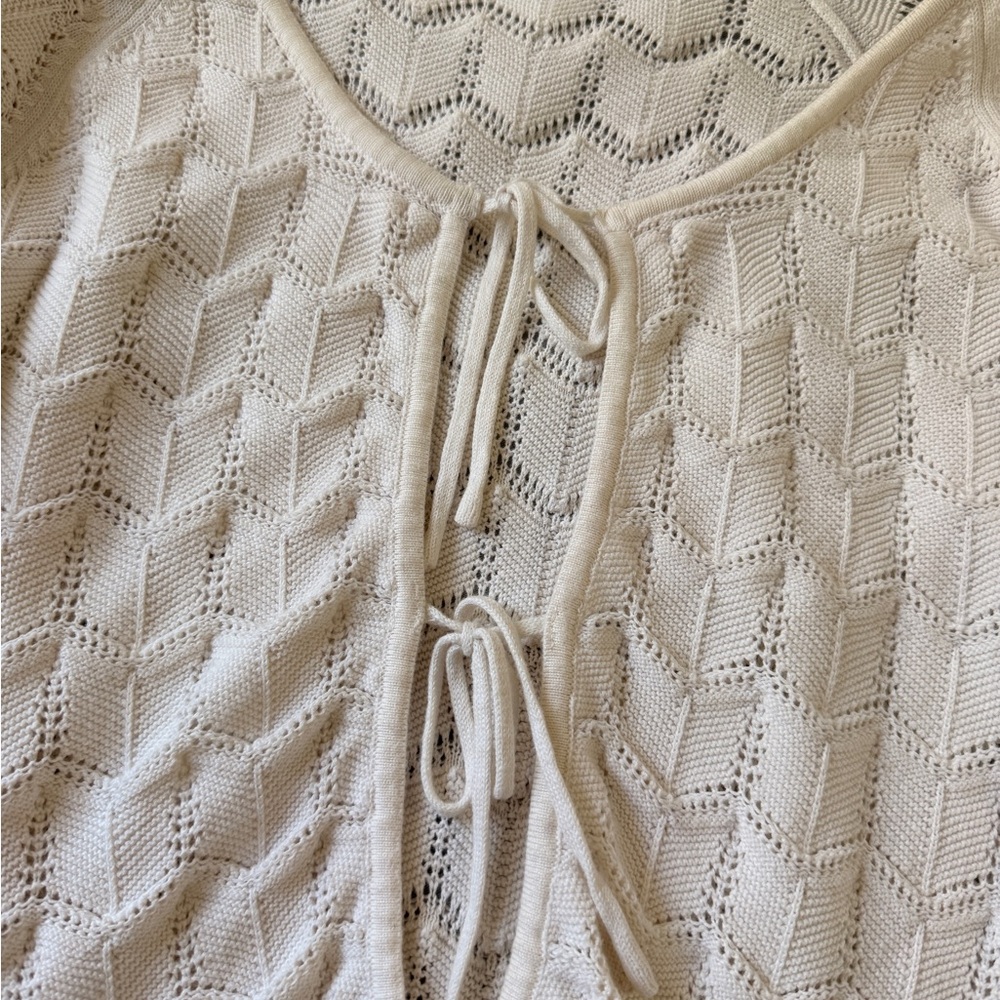 Celebrity Pink 100% Cotton Cream Knit scallop sleeve front tie Cute Layer - Picture 4 of 6